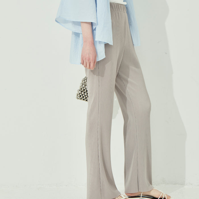 彈性細百褶休閒長褲