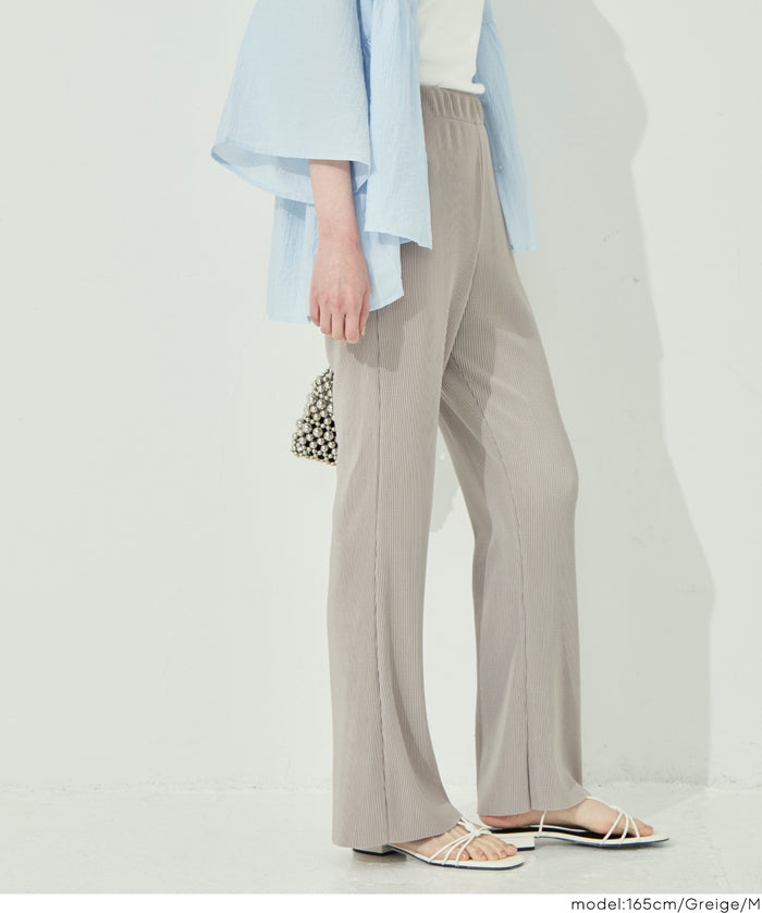 彈性細百褶休閒長褲