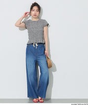 甜美皺褶木耳邊抽褶短袖上衣 (Shirred short-sleeved top)