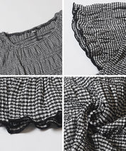 甜美皺褶木耳邊抽褶短袖上衣 (Shirred short-sleeved top)