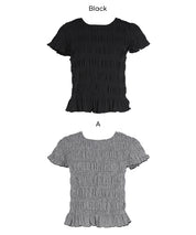甜美皺褶木耳邊抽褶短袖上衣 (Shirred short-sleeved top)