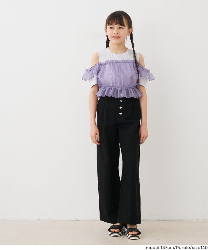 Toddler Japanese Lace Patchwork Cold Shoulder Short Sleeve Top
