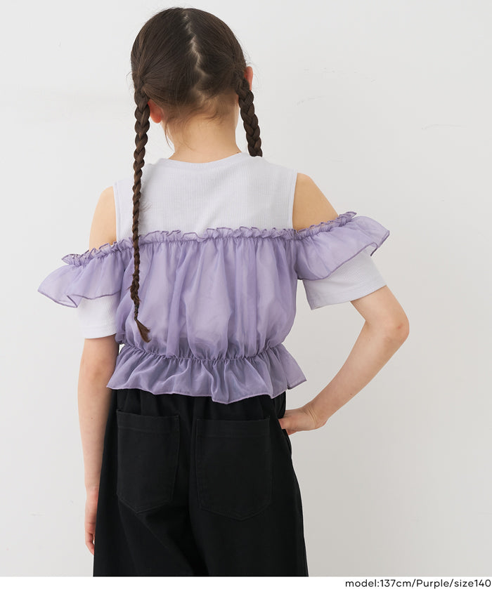 Toddler Japanese Lace Patchwork Cold Shoulder Short Sleeve Top