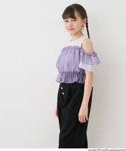 Toddler Japanese Lace Patchwork Cold Shoulder Short Sleeve Top