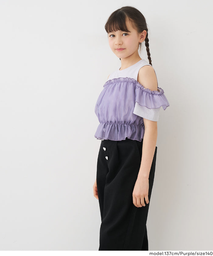 Toddler Japanese Lace Patchwork Cold Shoulder Short Sleeve Top