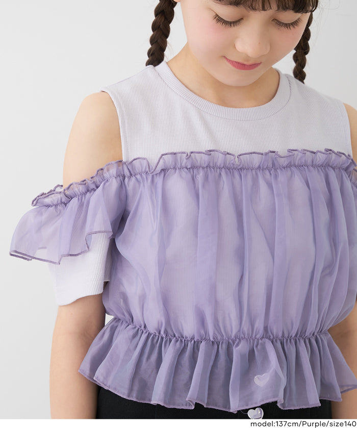 Toddler Japanese Lace Patchwork Cold Shoulder Short Sleeve Top