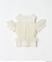 Toddler Japanese Lace Patchwork Cold Shoulder Short Sleeve Top