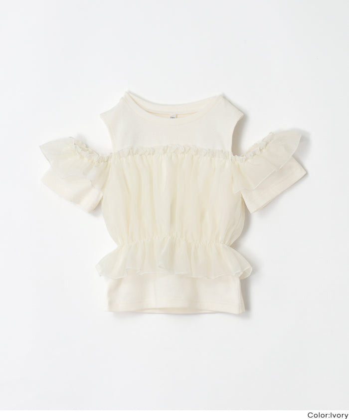 Toddler Japanese Lace Patchwork Cold Shoulder Short Sleeve Top