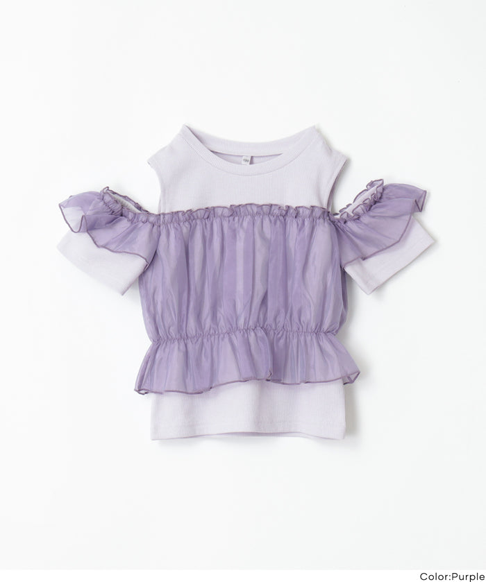 Toddler Japanese Lace Patchwork Cold Shoulder Short Sleeve Top