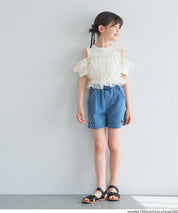 Toddler Japanese Lace Patchwork Cold Shoulder Short Sleeve Top