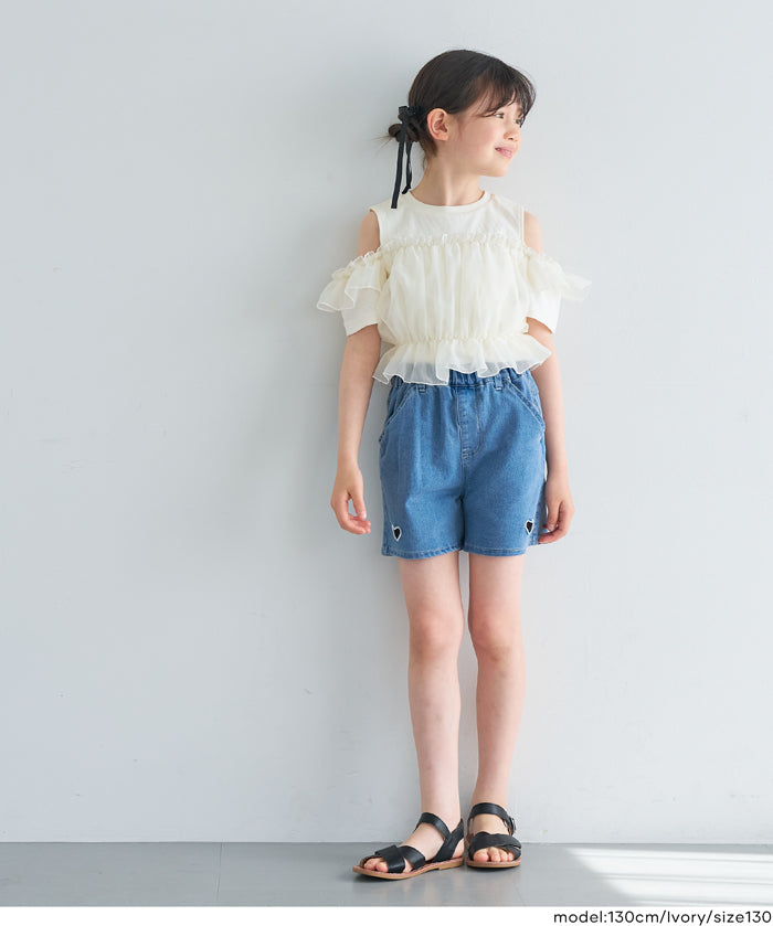 Toddler Japanese Lace Patchwork Cold Shoulder Short Sleeve Top