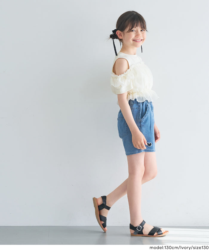 Toddler Japanese Lace Patchwork Cold Shoulder Short Sleeve Top