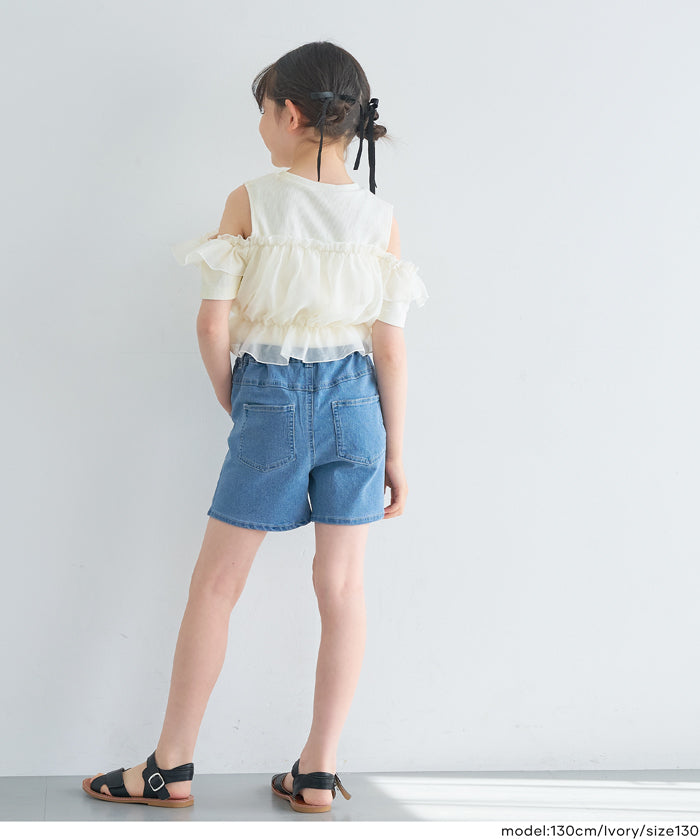 Toddler Japanese Lace Patchwork Cold Shoulder Short Sleeve Top
