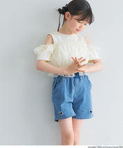 Toddler Japanese Lace Patchwork Cold Shoulder Short Sleeve Top