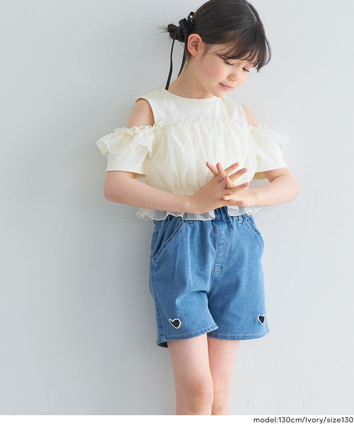 Toddler Japanese Lace Patchwork Cold Shoulder Short Sleeve Top