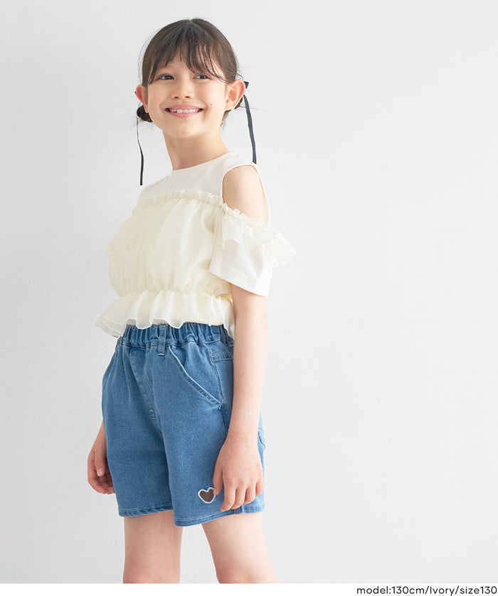 Toddler Japanese Lace Patchwork Cold Shoulder Short Sleeve Top