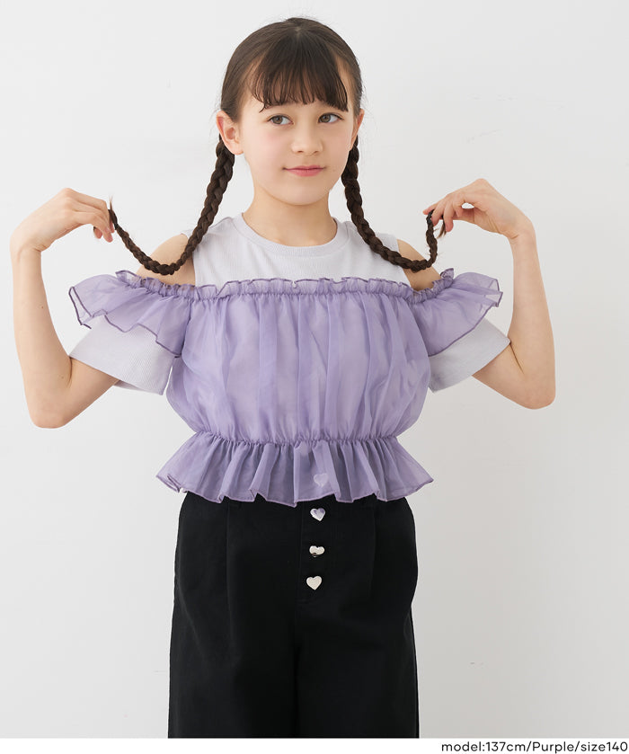 Toddler Japanese Lace Patchwork Cold Shoulder Short Sleeve Top