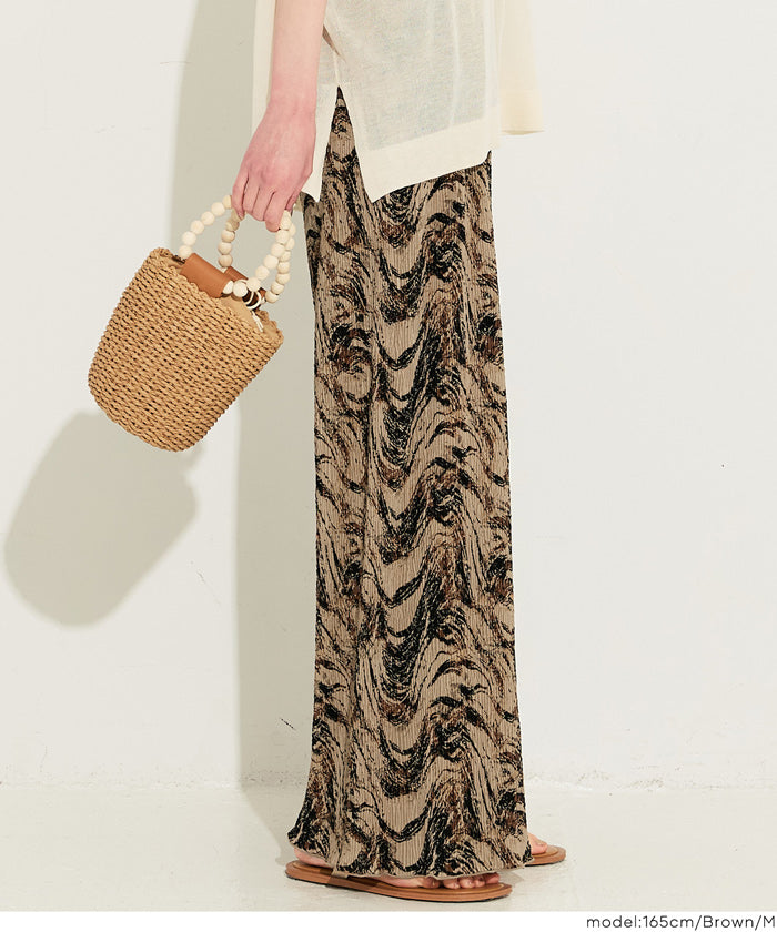 花紋細百褶休閒長褲