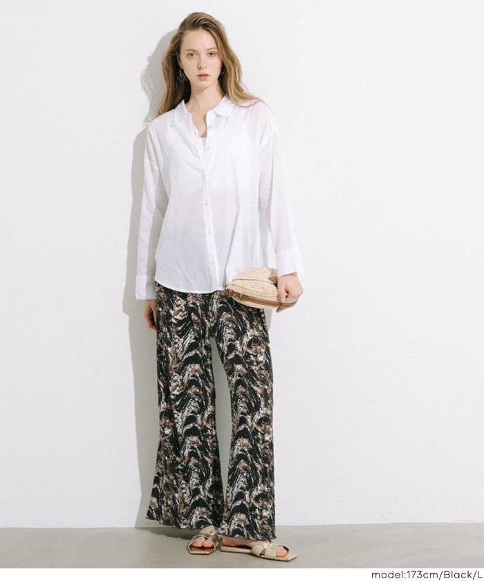 花紋細百褶休閒長褲