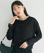 假兩件設計彈性透膚開衫