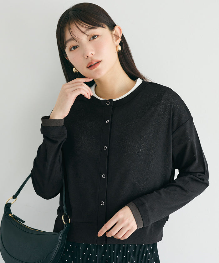 假兩件設計彈性透膚開衫