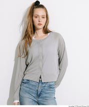 假兩件設計彈性透膚開衫