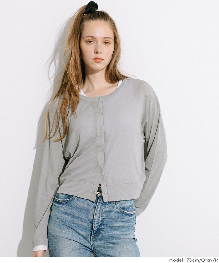 假兩件設計彈性透膚開衫