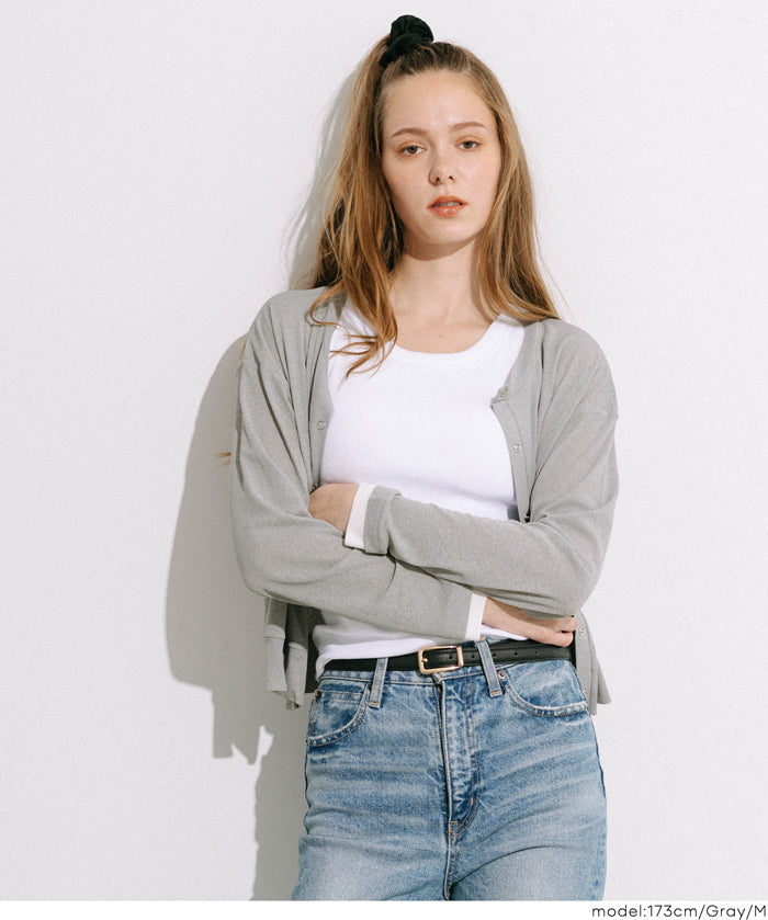 假兩件設計彈性透膚開衫