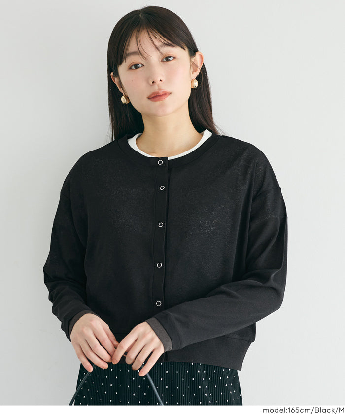 假兩件設計彈性透膚開衫