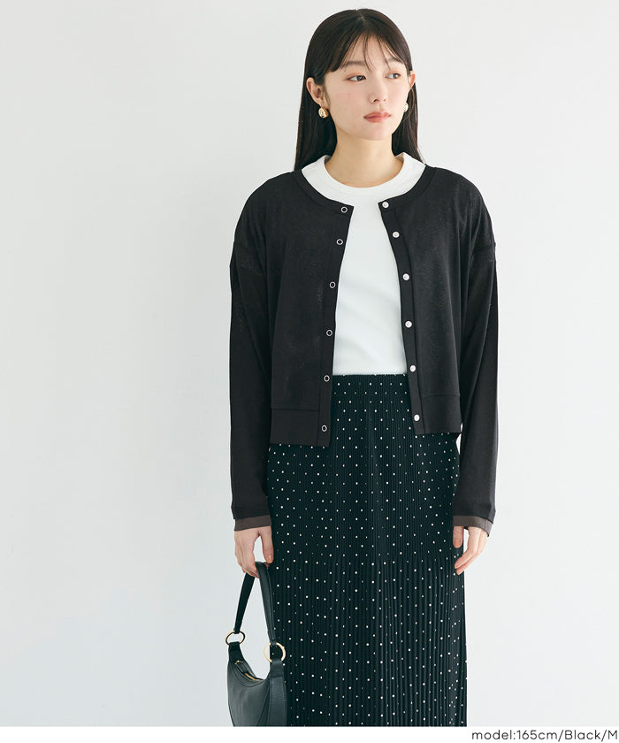 假兩件設計彈性透膚開衫