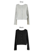 假兩件設計彈性透膚開衫