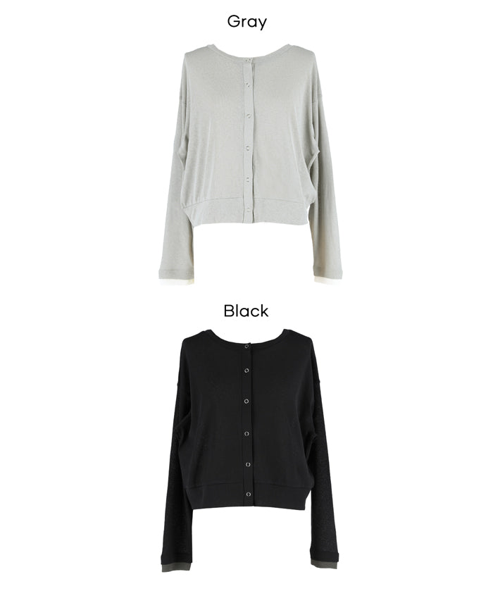 假兩件設計彈性透膚開衫