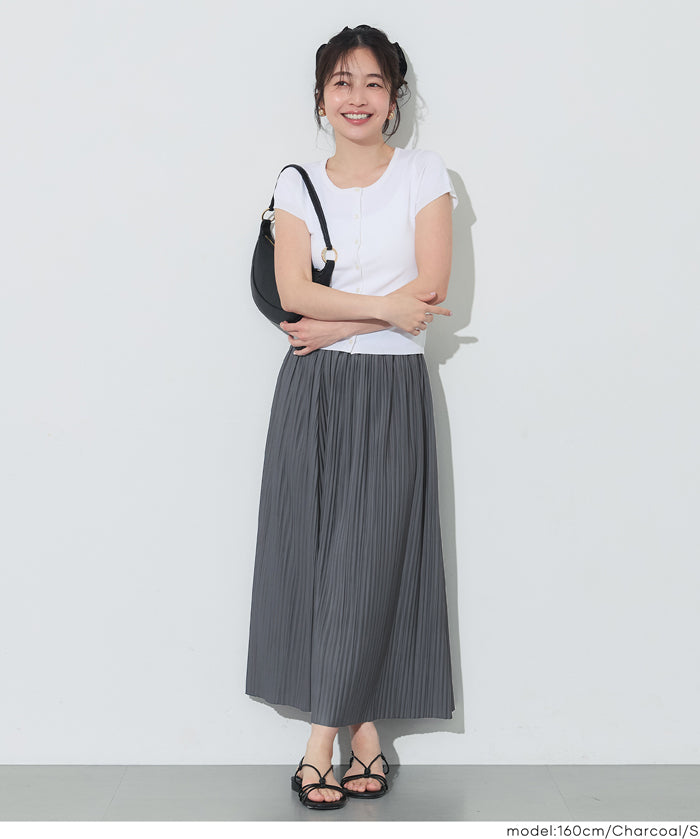 氣質光澤感皺褶A字不規則百褶裙 (Random Pleated Skirt)