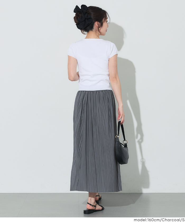 氣質光澤感皺褶A字不規則百褶裙 (Random Pleated Skirt)