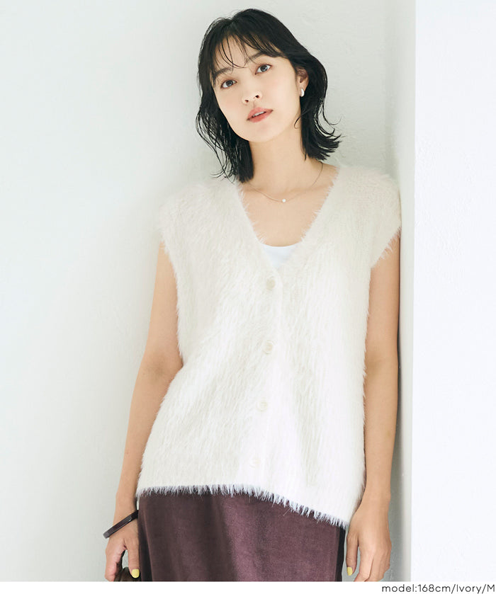 【早秋新品】 奢華感毛毛V領背心