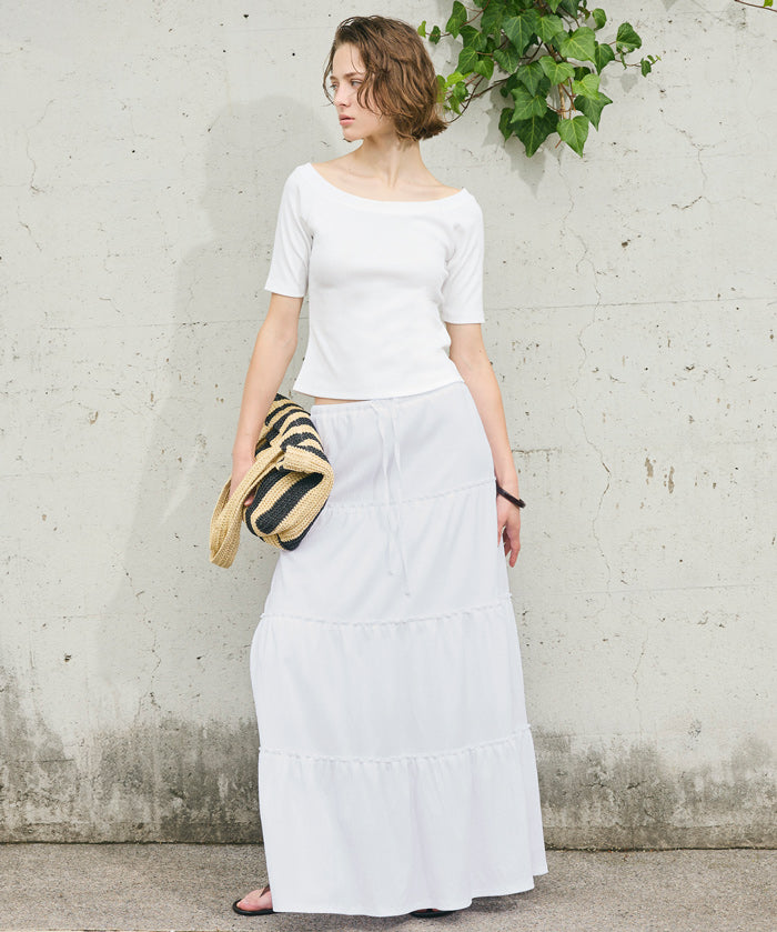 抽繩純色蛋糕長裙 (Crepe Shirring Skirt )