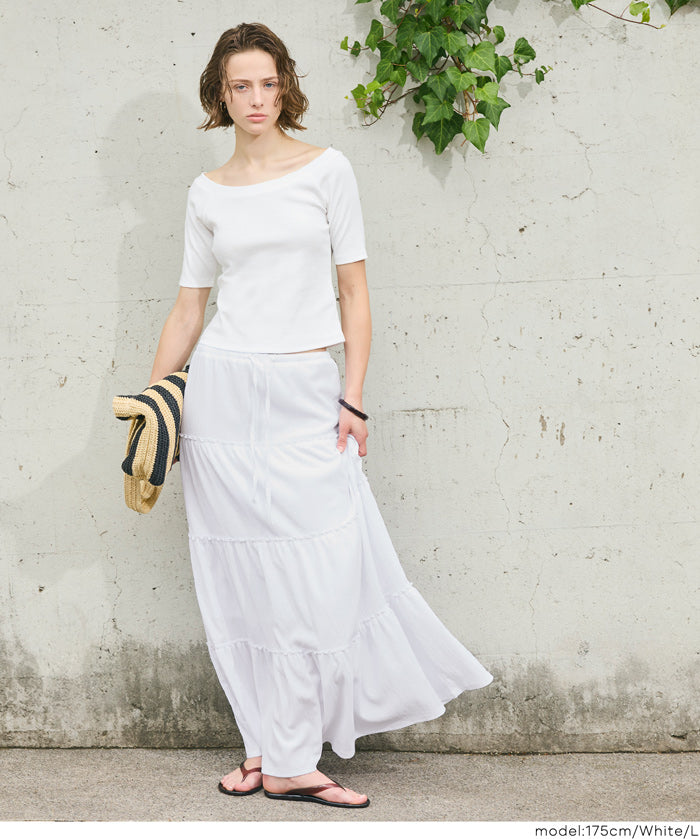 抽繩純色蛋糕長裙 (Crepe Shirring Skirt )