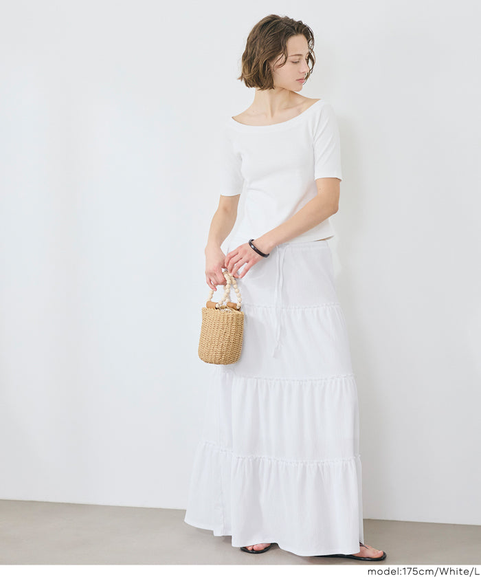 抽繩純色蛋糕長裙 (Crepe Shirring Skirt )