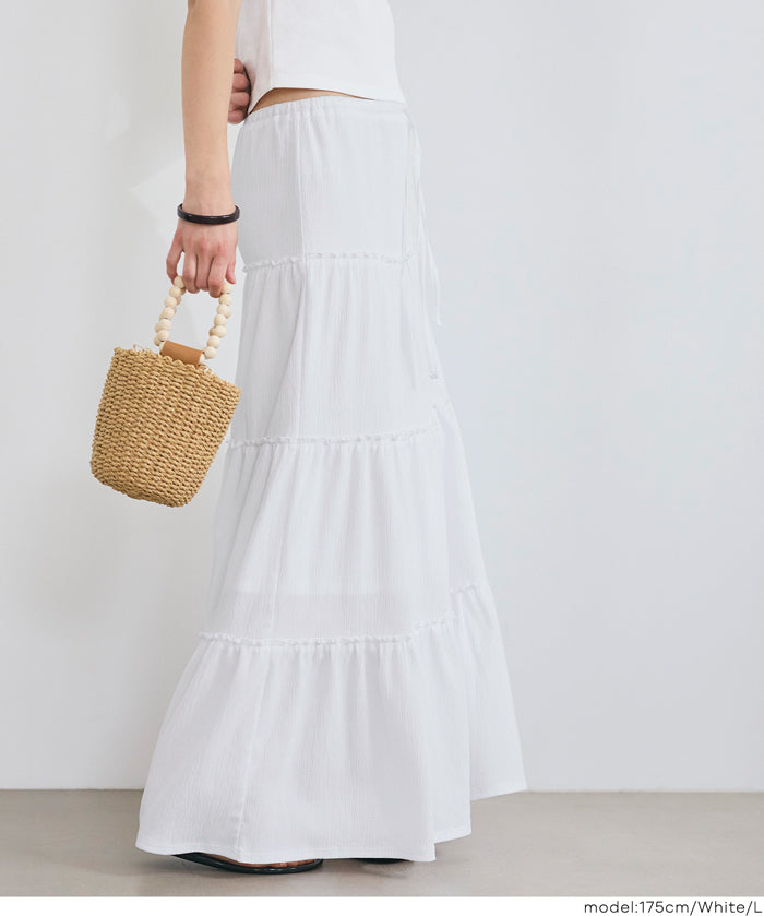 抽繩純色蛋糕長裙 (Crepe Shirring Skirt )