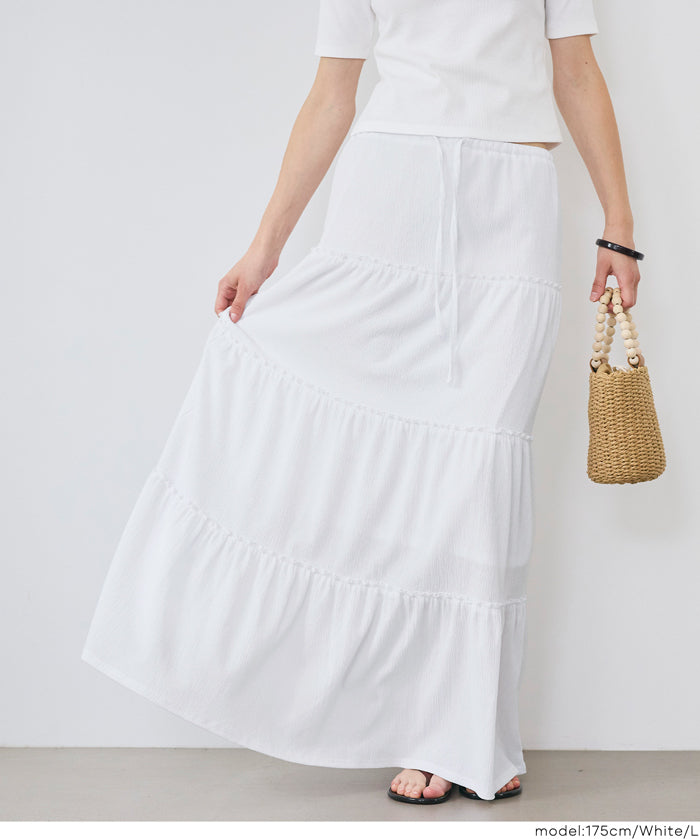 抽繩純色蛋糕長裙 (Crepe Shirring Skirt )