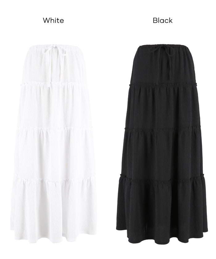 抽繩純色蛋糕長裙 (Crepe Shirring Skirt )