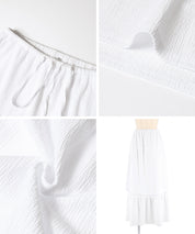 抽繩純色蛋糕長裙 (Crepe Shirring Skirt )