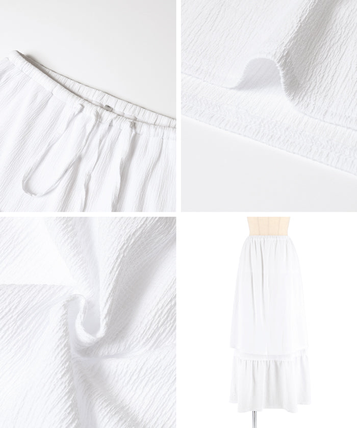 抽繩純色蛋糕長裙 (Crepe Shirring Skirt )