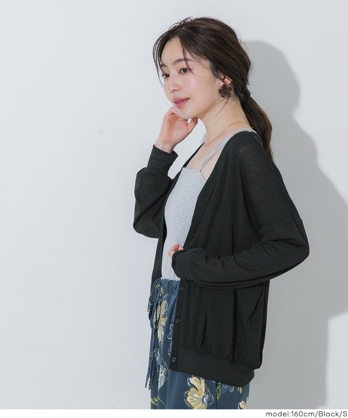 純色透膚針織長袖V領開衫 (Sheer Big Cardigan)