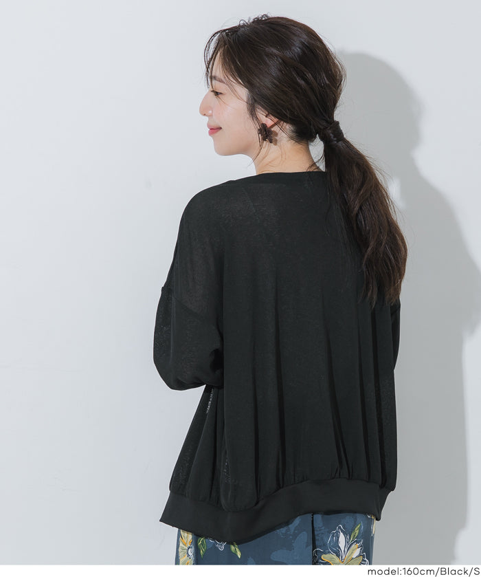 純色透膚針織長袖V領開衫 (Sheer Big Cardigan)