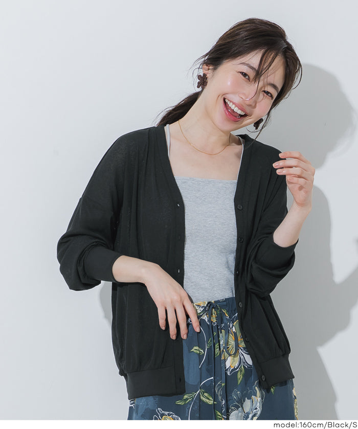 純色透膚針織長袖V領開衫 (Sheer Big Cardigan)