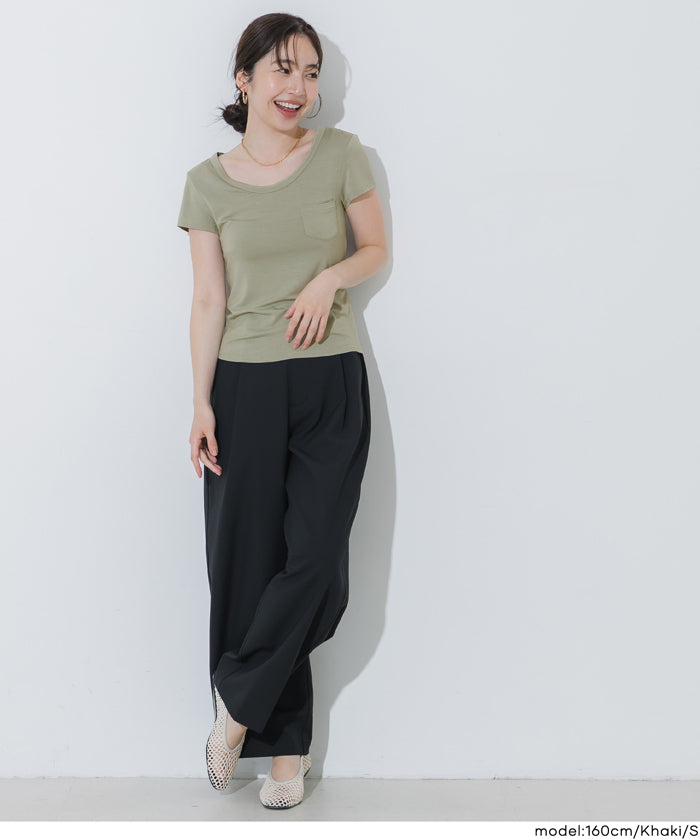 絲柔觸感前口袋U領合身短袖上衣 (Soft pocket T-shirt )