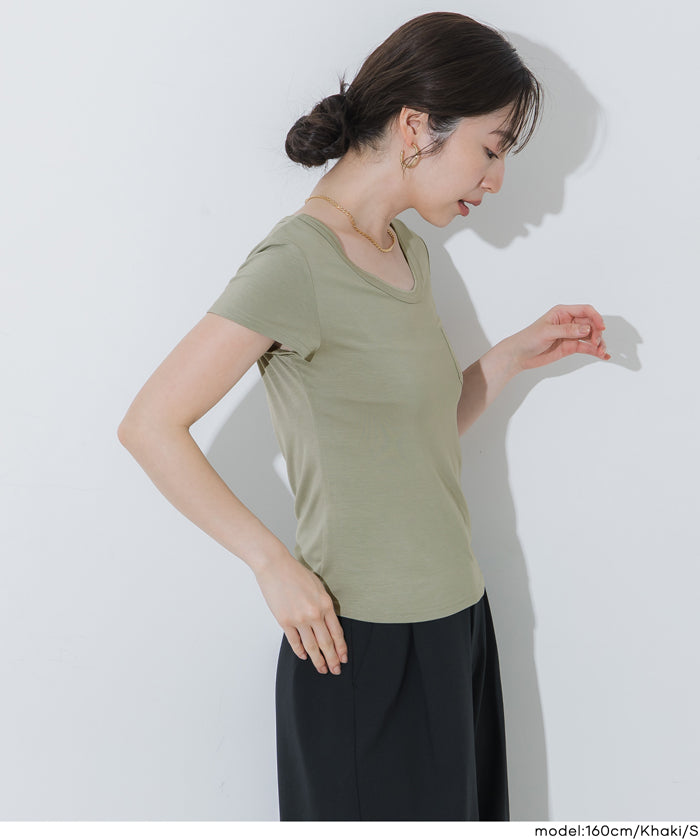 絲柔觸感前口袋U領合身短袖上衣 (Soft pocket T-shirt )