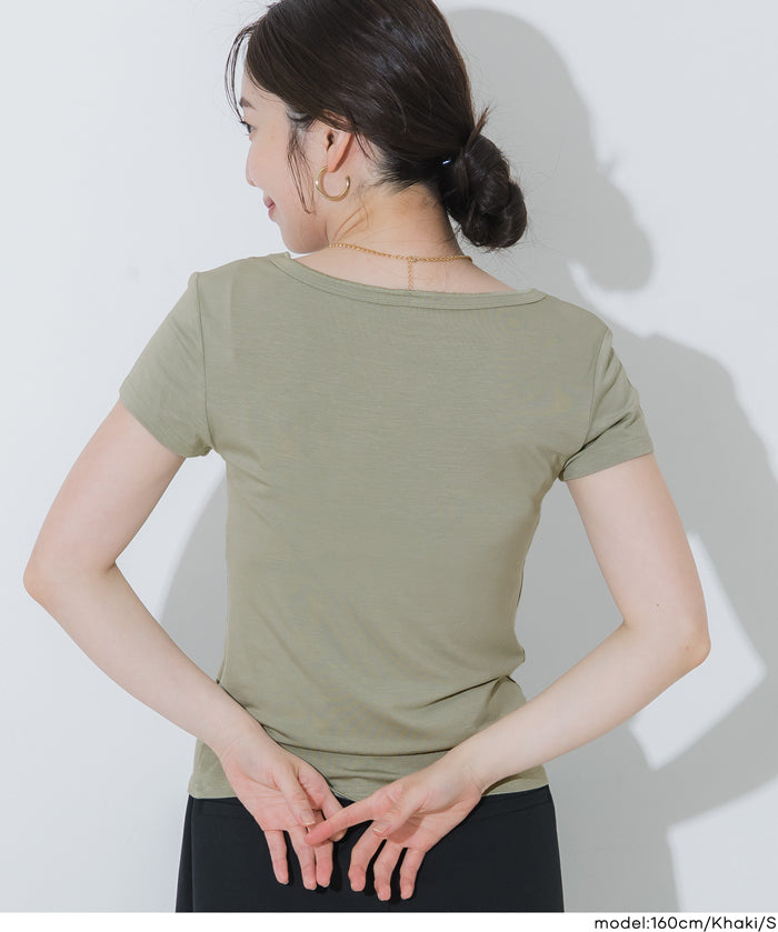 絲柔觸感前口袋U領合身短袖上衣 (Soft pocket T-shirt )