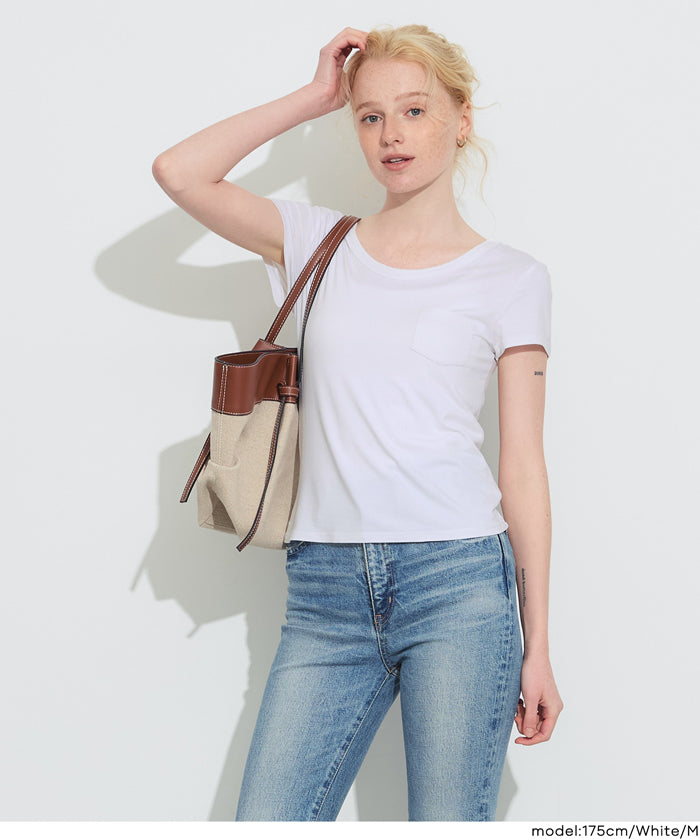 絲柔觸感前口袋U領合身短袖上衣 (Soft pocket T-shirt )